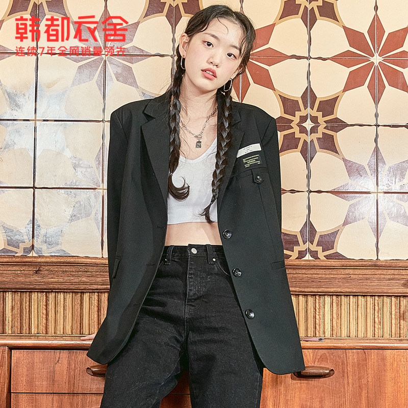 韩都衣舍outlets黑色外套秋小西服 韩都衣舍outlets店西装