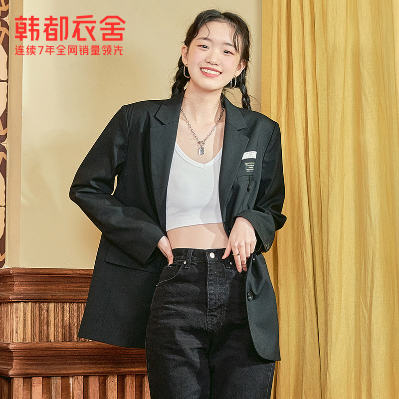 韩都衣舍outlets黑色外套秋小西服 韩都衣舍outlets店西装