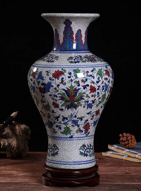 青花五彩裂釉陶瓷装饰花瓶花瓶景德镇瓷器家居客厅中式博古架摆件