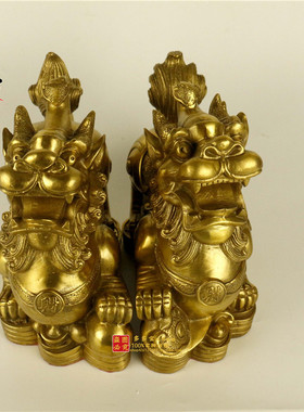 黄铜貔貅摆件皮丘大号公母一对办公室店铺家居客厅工艺装饰品