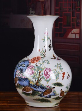 仿古景德镇陶瓷花瓶 粉彩描金釉上彩摆件家居插花玄关装饰品赏瓶