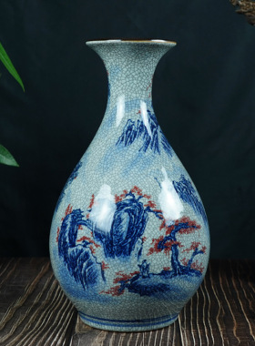 景德镇中式山水陶瓷花瓶青花釉里红家居瓷器摆件仿古装饰工艺品
