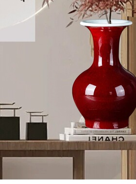 景德镇陶瓷器郎红花瓶小号新中式家居客厅博古架桌面插花装饰摆件