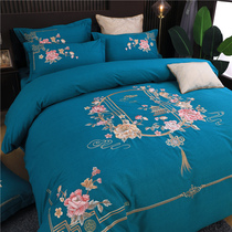 Woodpecker 2023 autumn winter bed bedding full cotton active grinders embroidered with four sets of light and luxurious thickened quilt cover sheet