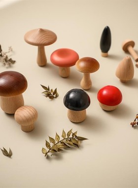 天然榉木仿真蘑菇摆件11只礼盒装