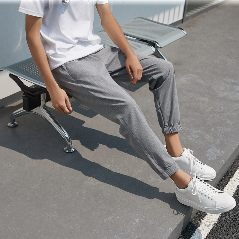 马克华菲条纹九分束腿裤子休闲裤 马克华菲outlets店休闲裤