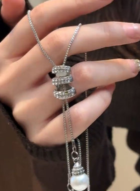 欧美冷淡风螺旋珠珠微镶毛衣链女