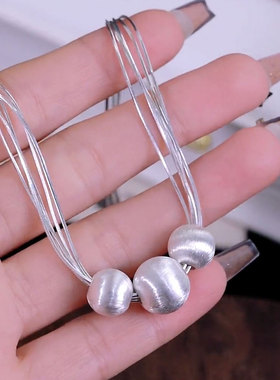 轻奢高级感银色拉丝豆豆多层项链