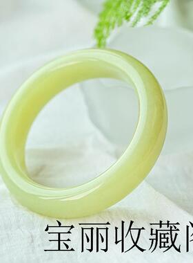 新疆和田玉色黄口料手镯女款玉石宽条玉镯子福镯黄玉圆手镯送妈妈