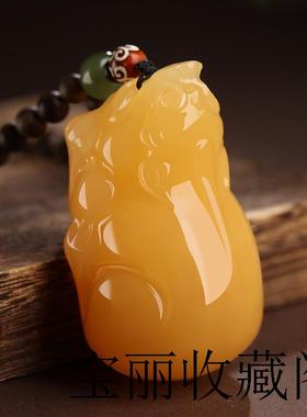 黄龙玉貔貅手把件昆仑米黄玉石吊坠文玩把玩盘玩手盘手玩古玩皮丘