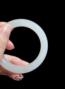 新疆和田玉手镯女款胖圆条新疆羊脂白玉金丝玉镯子美人条礼物女饰