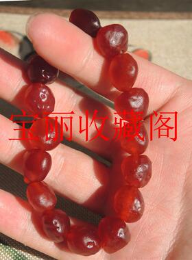 爆款收藏级阿拉善精选手串化包浆石榴红玛瑙原石玩料手链饰品送礼