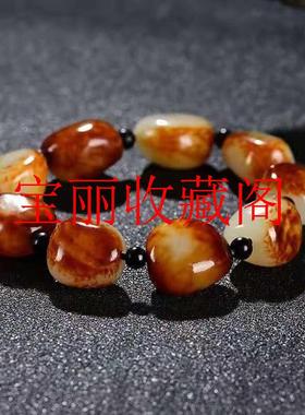 精选新疆和田玉籽料手串随形散珠子手串枣红皮带皮手链手串男女款