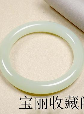 新疆和田玉手镯纯天然羊脂玉圆条女款青海青白玉小细条玉镯子证书
