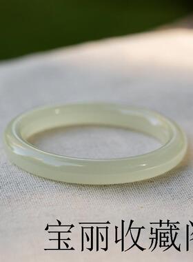 天然青白玉手镯女圆条少女冰种正品阿富汗玉镯子年轻款冰透和田玉