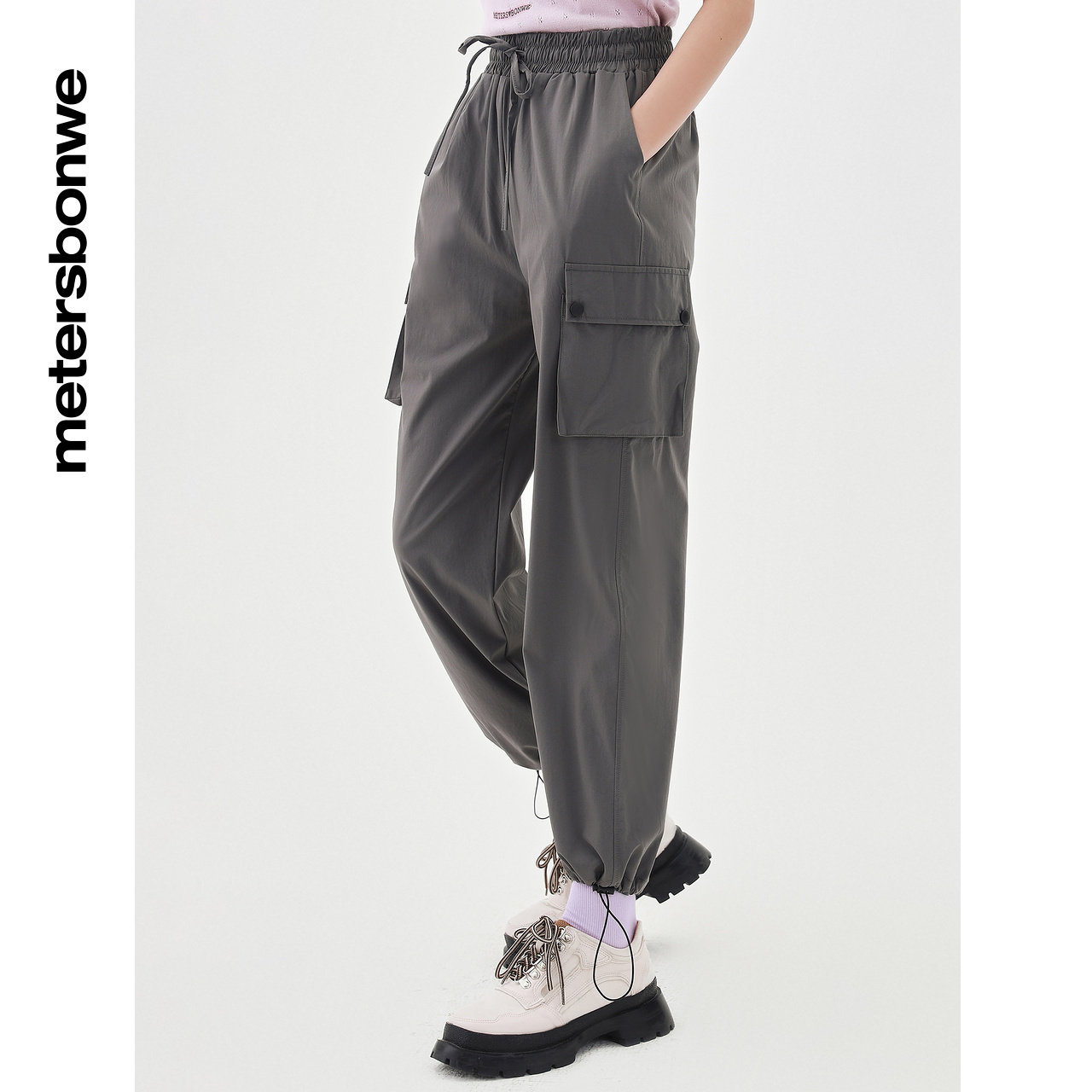 美特斯邦威弹力春夏立体高腰运动裤 美特斯邦威outlets店休闲裤