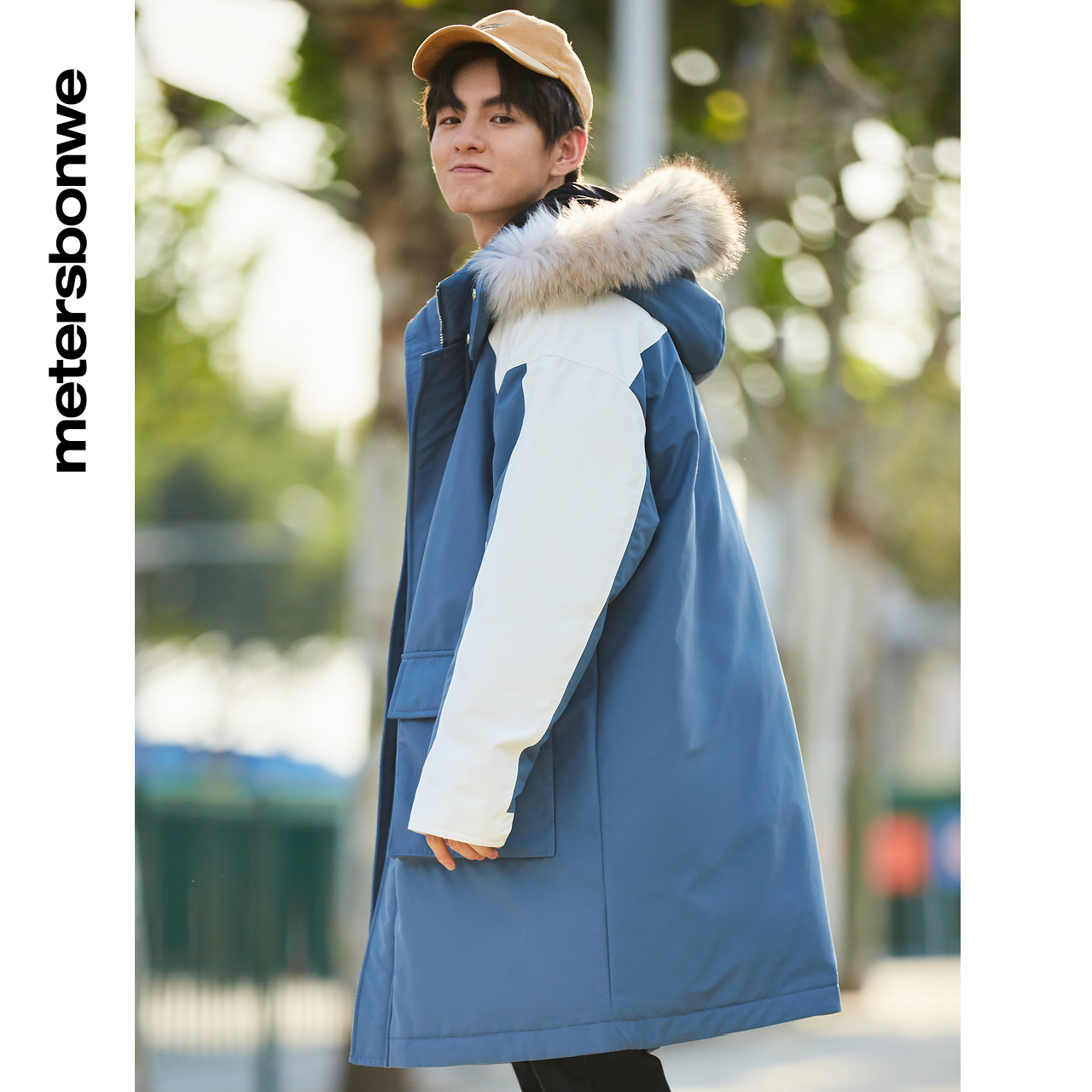 美特斯邦威男冬季中长款拼接羽绒服 美特斯邦威outlets店羽绒服