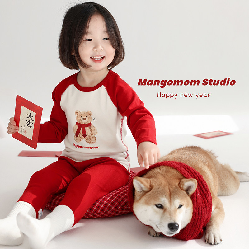 儿童纯棉新年装家居服宝宝本命年保暖内衣套装男女童红色秋衣秋裤,淘宝优惠券,粉丝福利购,淘宝优惠卷