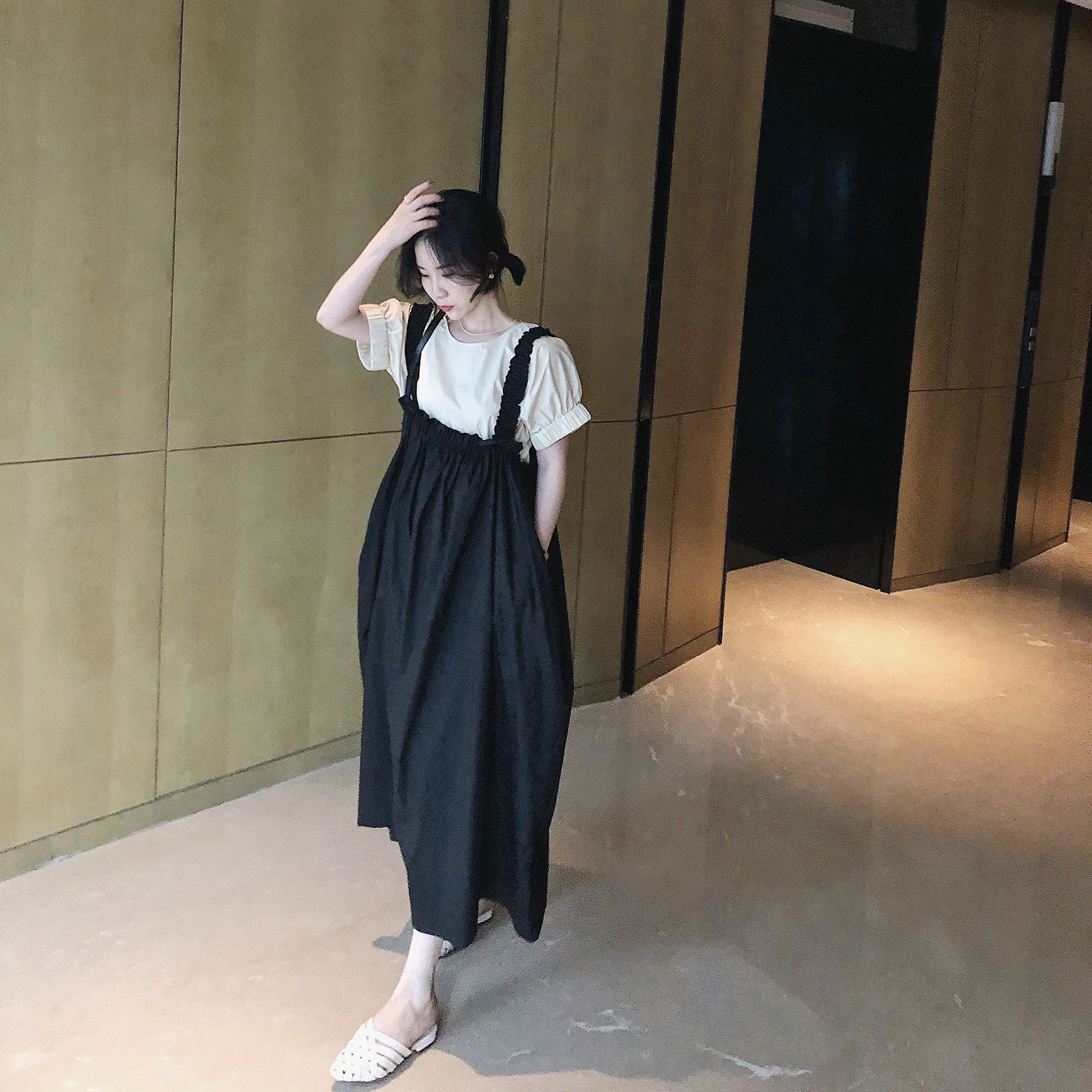 misslady自留洋气时髦高腰设计感小众复古法式松紧背心连衣裙女夏