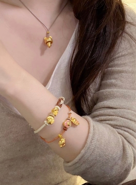 金店款萌宠布丁蛋糕转运珠编织手绳招财躲猫猫铃铛猫送女友礼物