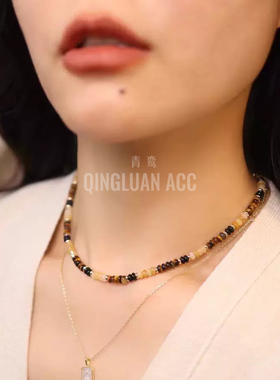 万茜同款美拉德串珠项链女复古天然石锁骨链高级感小众choker颈链