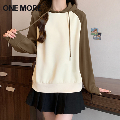 onemore美式复古卫衣女撞色拼接