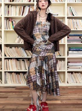 针织衫彩麻点棕色牛角扣开衫