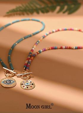 4mm Colorful Stone Necklace for Women Round Evil Pendant