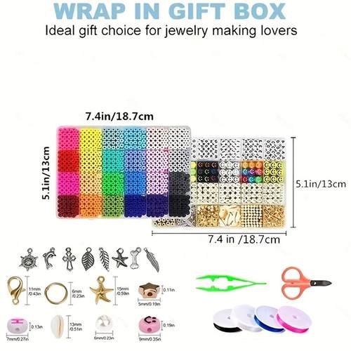 7200 pcs Preppy Friendship Bracelet Making Kit with Polymer - 图0