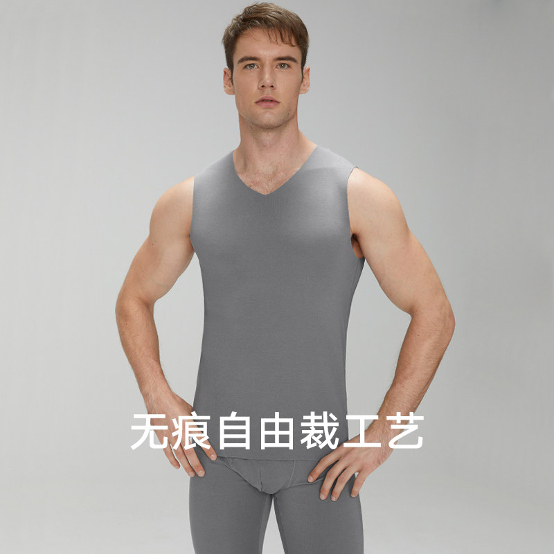 曼妮芬男士无痕无袖背心舒适内穿打底秋衣暖衣内搭上衣20220144_虎窝淘