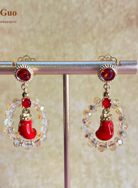 S925银针水晶耳环运动珐琅精致