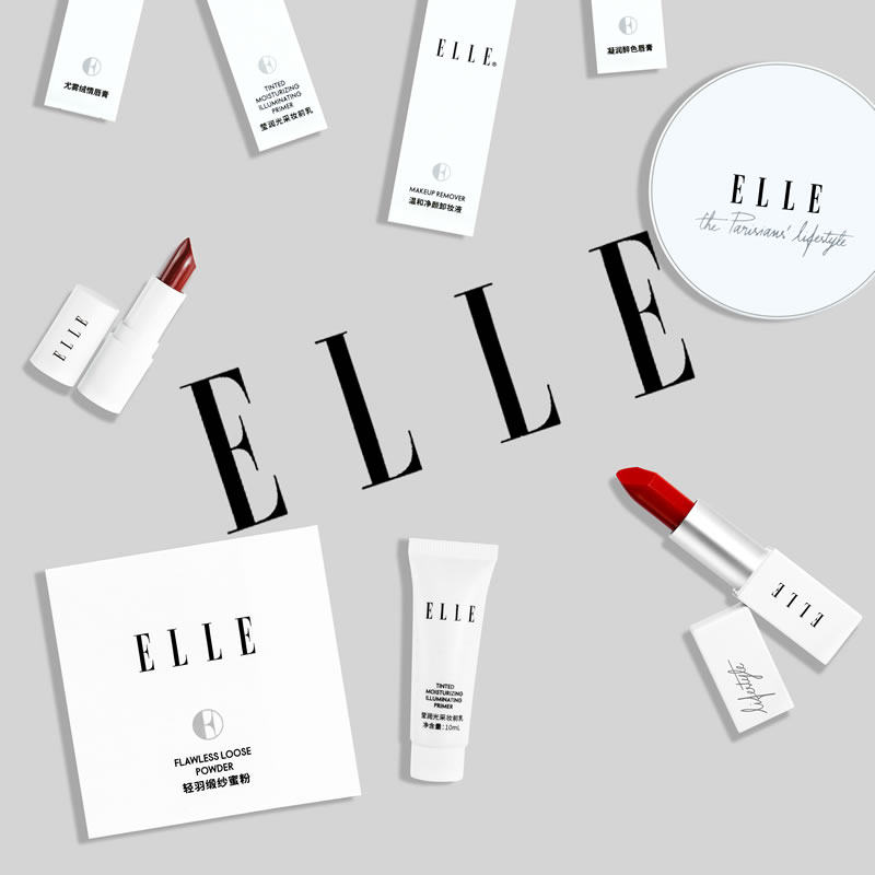 elle礼盒套装白色限定款妆前包装 ELLE化妆品彩妆套装