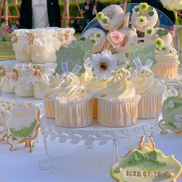 甜蜜订婚婚礼白系布丁蕾丝布甜品台酸奶布丁杯绑花装饰烘焙插件