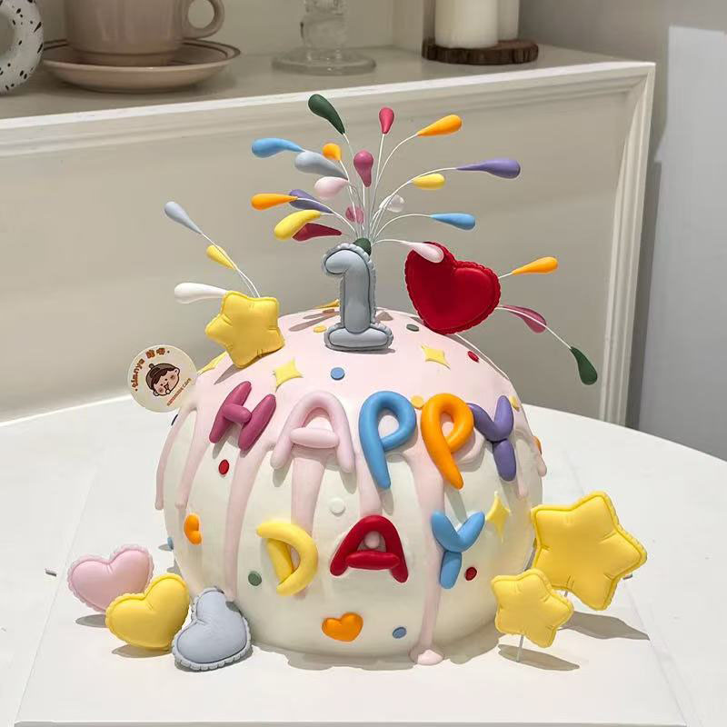 网红创意彩色礼花生日快乐蛋糕装饰英文HB字母模具烘焙装扮插件 - 图1