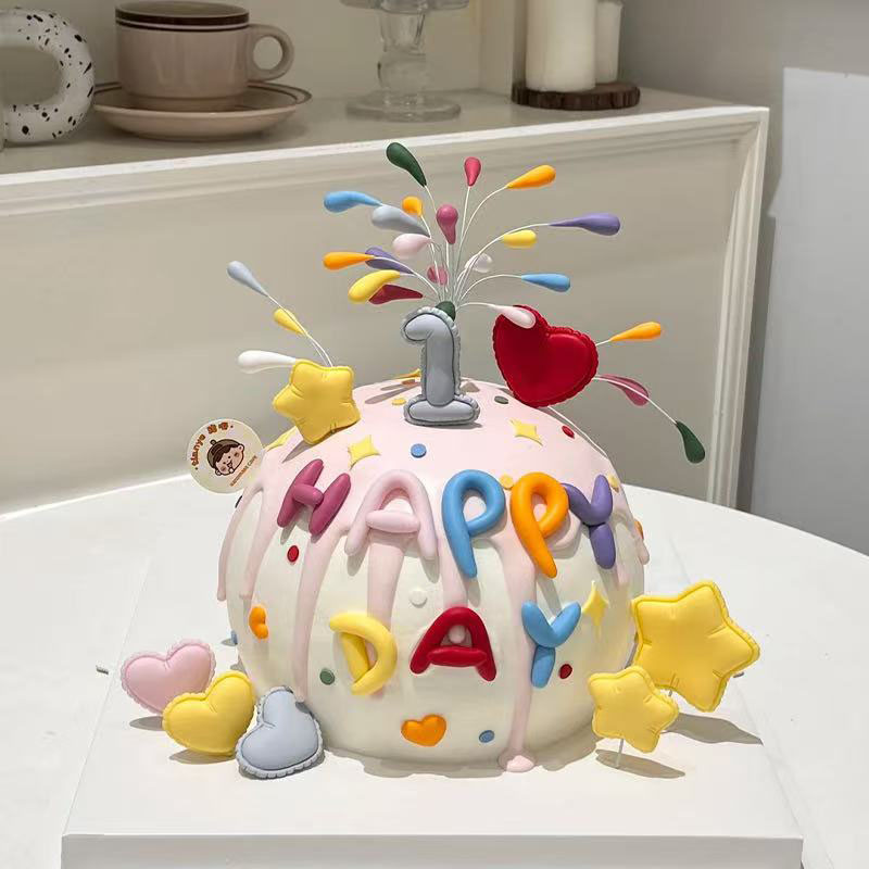 网红创意彩色礼花生日快乐蛋糕装饰英文HB字母模具烘焙装扮插件 - 图3