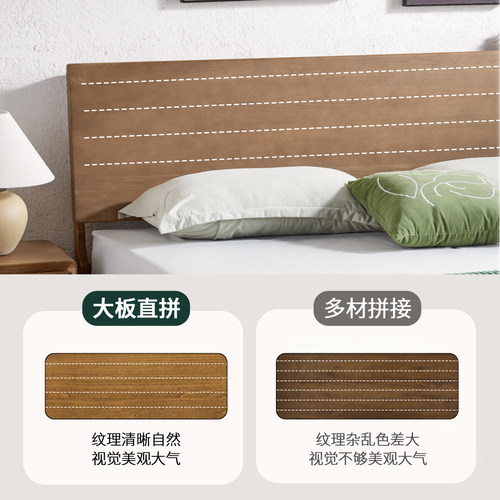 大自然【新品】实木床山毛榉大板直拼床卧室双人床架简约风YM1202 - 图1