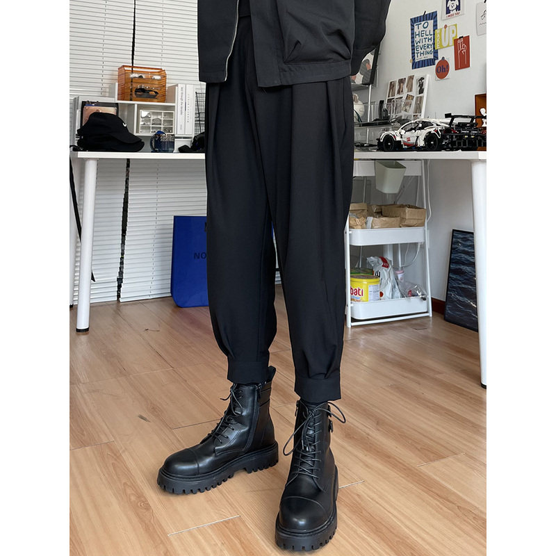 2025春秋九分束脚西裤搭配马丁靴的裤子男哈伦裤魔术贴痞帅休闲裤,淘宝优惠券,粉丝福利购,淘宝优惠卷