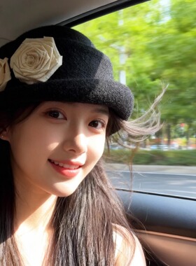 两朵山茶花礼帽女法式赫本风双花优雅渔夫帽留洋千金风氛围感盆帽