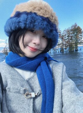 兔毛针织帽女冬毛绒拼接毛线帽头围防寒护耳川西旅游拍照穿搭帽子