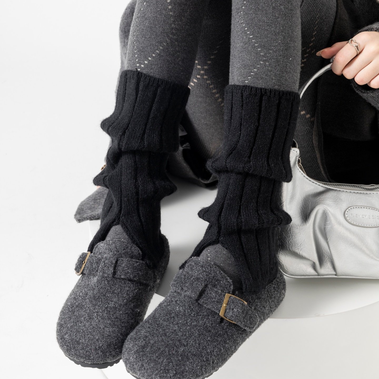 灰色袜套女秋冬加厚保暖分叉脚套JK针织小腿袜y2k配鲨鱼裤堆堆袜,淘宝优惠券,粉丝福利购,淘宝优惠卷