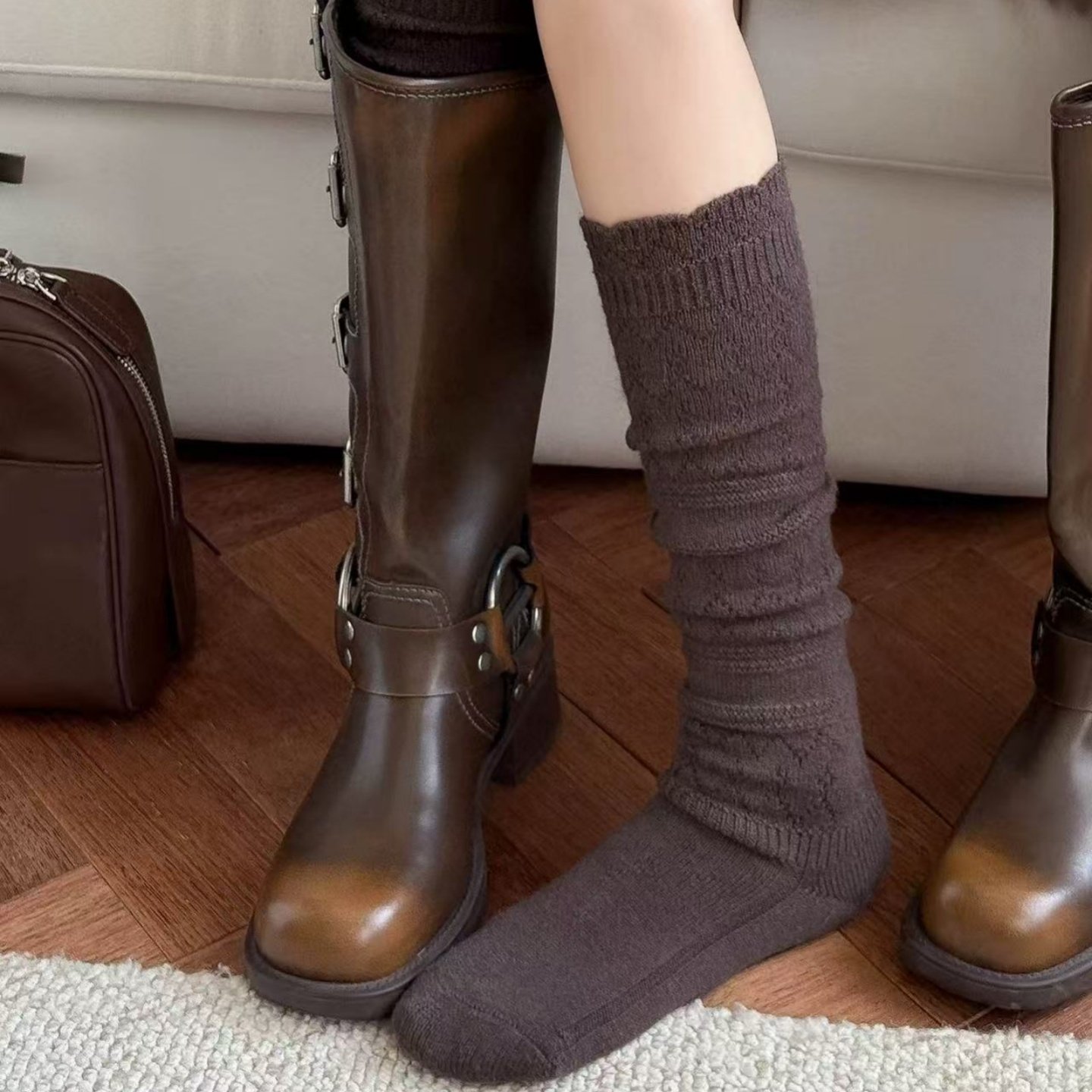 日系复古镂空羊毛小腿袜子女秋冬保暖配靴子长筒靴袜堆堆中筒长袜,淘宝优惠券,粉丝福利购,淘宝优惠卷