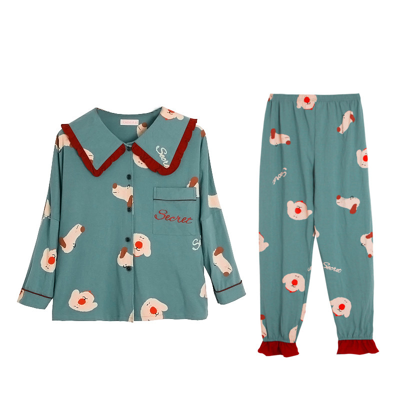 秋季纯棉长袖春秋冬宽松甜美睡衣 千茵语睡衣/家居服套装