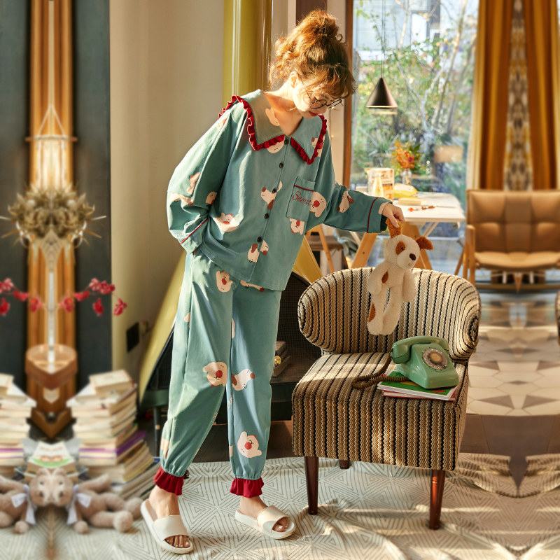 秋季纯棉长袖春秋冬宽松甜美睡衣 千茵语睡衣/家居服套装