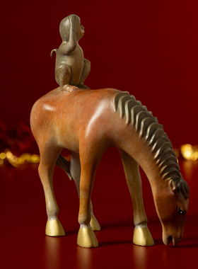 马上封侯摆件黄铜猴子骑马金榜题名令牌挂件考试好彩头礼品送学生