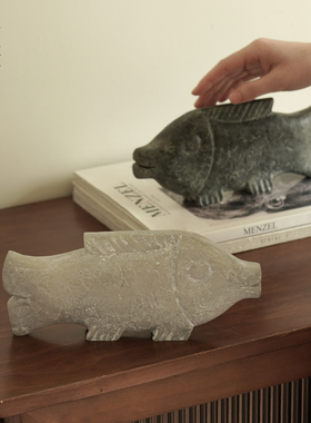 中式复古仿玉石石雕鱼形装饰摆件