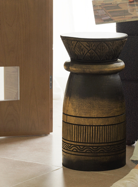 印度进口实木墩子沙发边几摆件