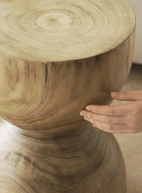 侘寂风复古实木墩子茶几圆形边几