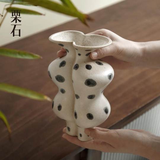 栗石法式中古风手绘陶瓷小花瓶摆件新中式民宿客厅餐桌面绿植花盆