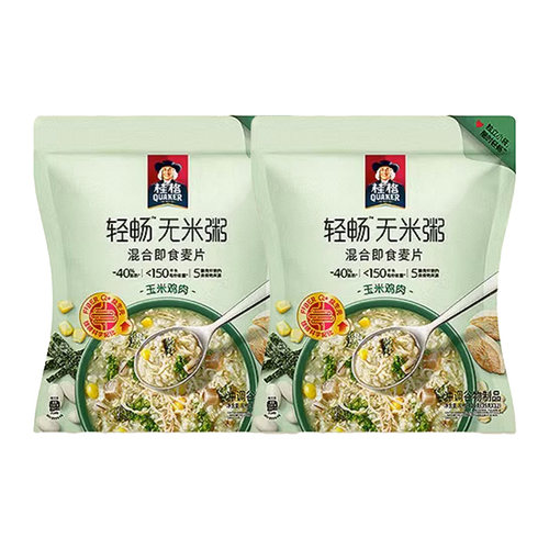 桂格无米燕麦粥420g*2袋 玉米鸡肉贝贝南瓜早餐燕麦零食即食批发 - 图0