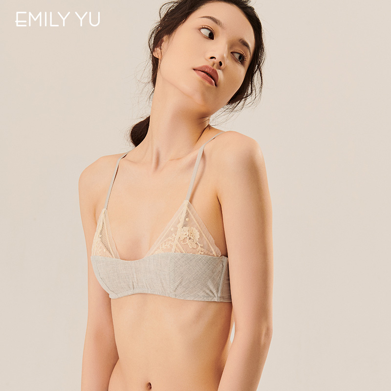 于晓丹EMILYYU双层棉纱刺绣蕾丝无钢圈半杯文胸薄款小胸少女胸罩 - 图3